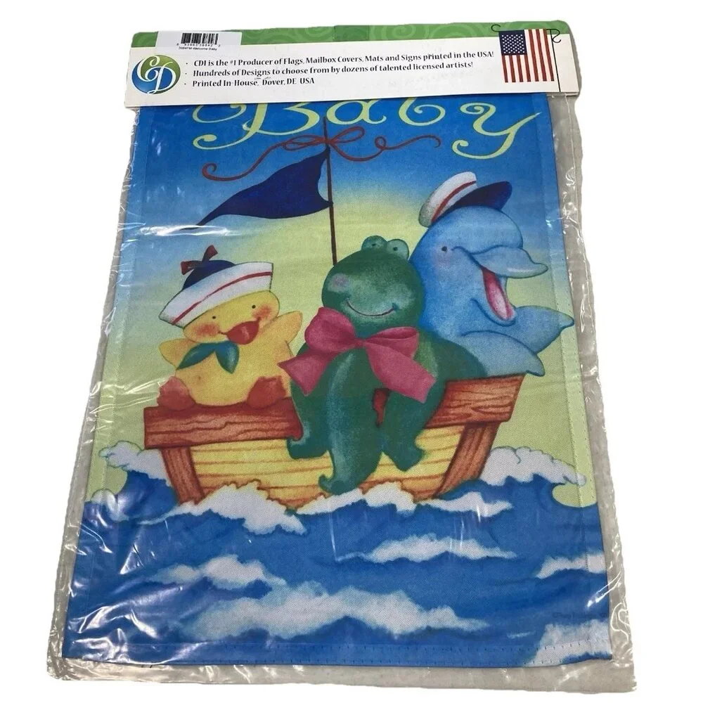 Welcome Baby Garden Flag Shower Party Banner Nautical Sealife Home Decor New Boy